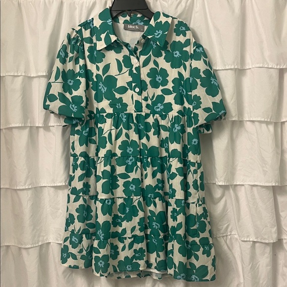 Floral Green and Cream Mini Dress - Picture 5 of 6